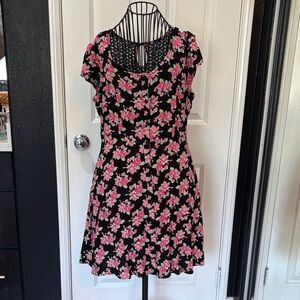 Floral Black and Pink pinup rockabilly swing dress